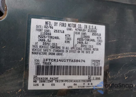 1996 Ford Ranger Super Cab z USA, uszkodzony, nr VIN 1FTCR14U1TTA38474